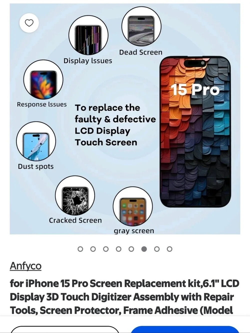 New in box iPhone 15 pro screen replacement kit
